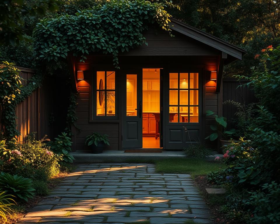 Dunkle Farben Gartenhaus Atmosphäre