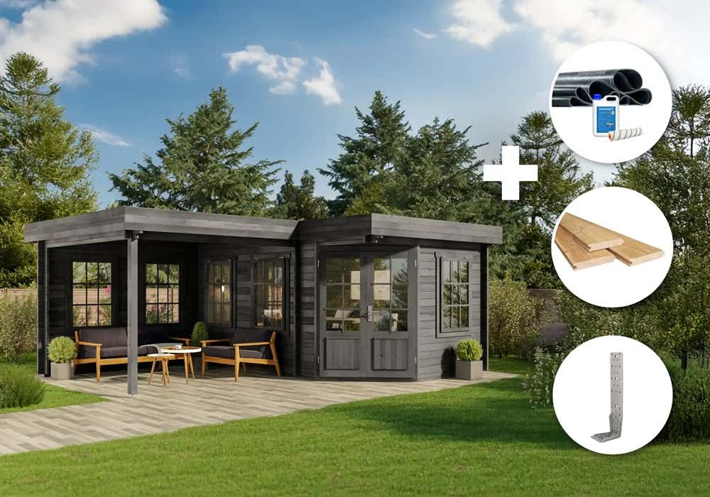 ECO Set - Gartenhaus  5-Eck Pepe - grau|4x3m