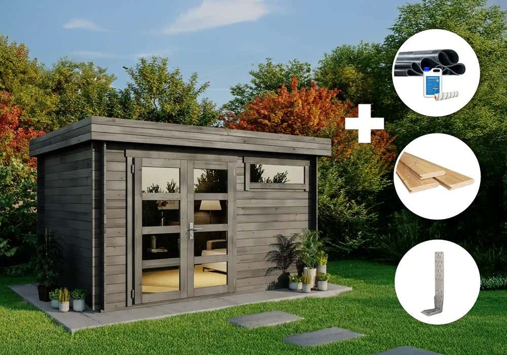 ECO Set - Gartenhaus Leandro - 28 - grau|4x3m