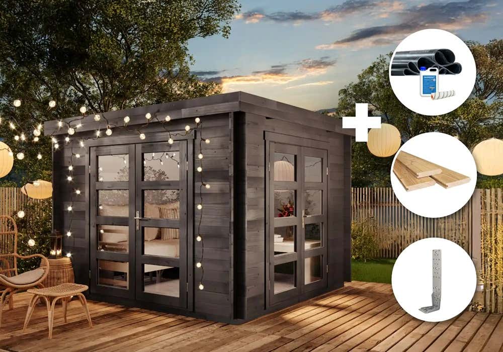 ECO Set - Gartenhaus Paloma Beach - grau|3x3m