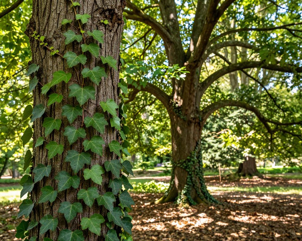 Efeu an Baumstamm Symbiose