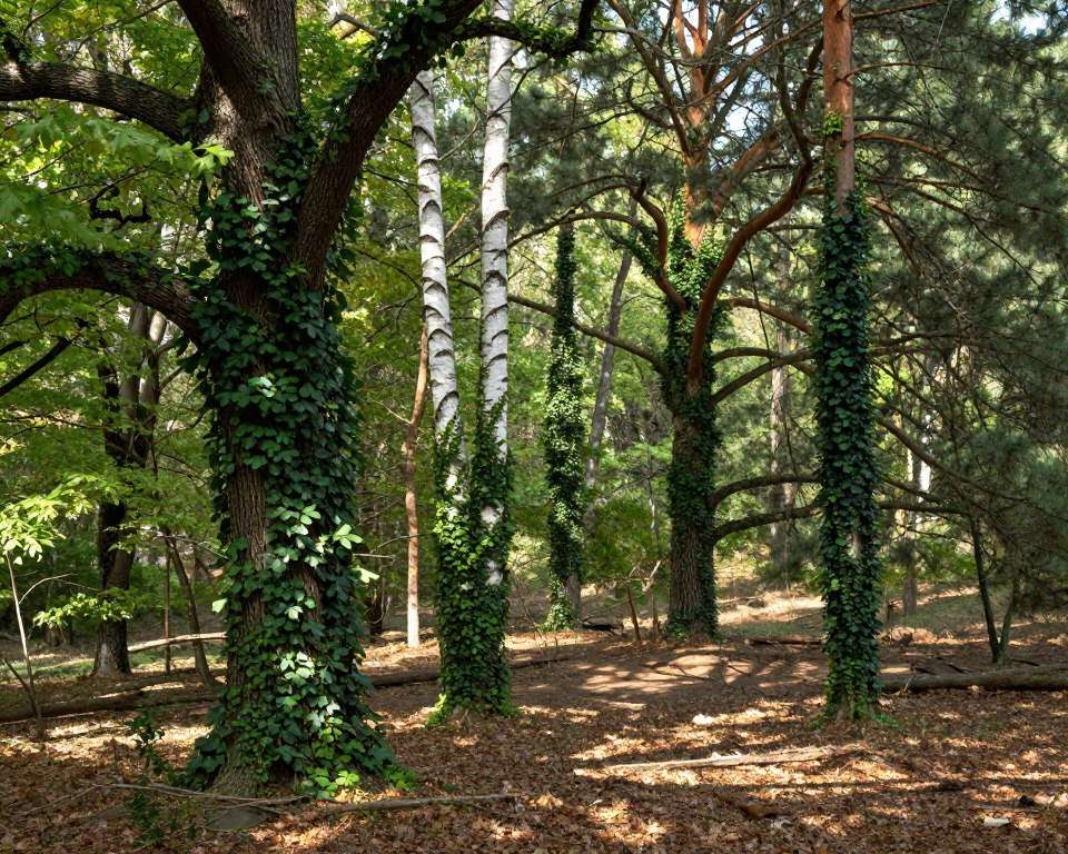 Efeu an verschiedenen Baumarten