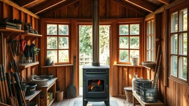 Einen Holzofen im Holz-Gartenhaus installieren
