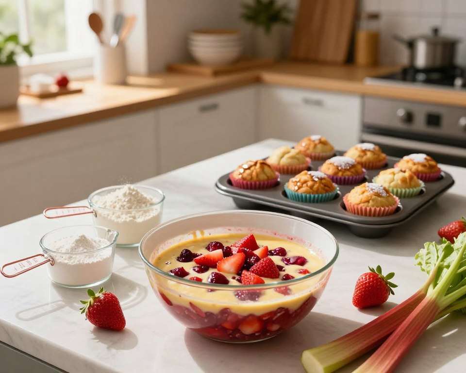 Erdbeer Rhabarber Muffins Zubereitung