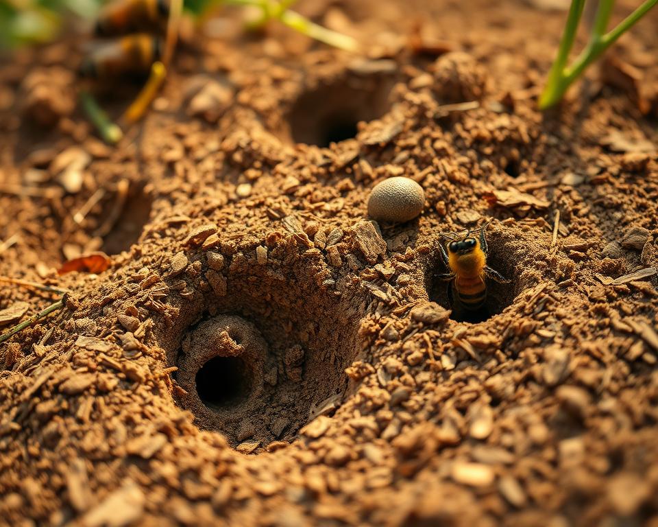 Erdbienennester im Gartenboden erkennen