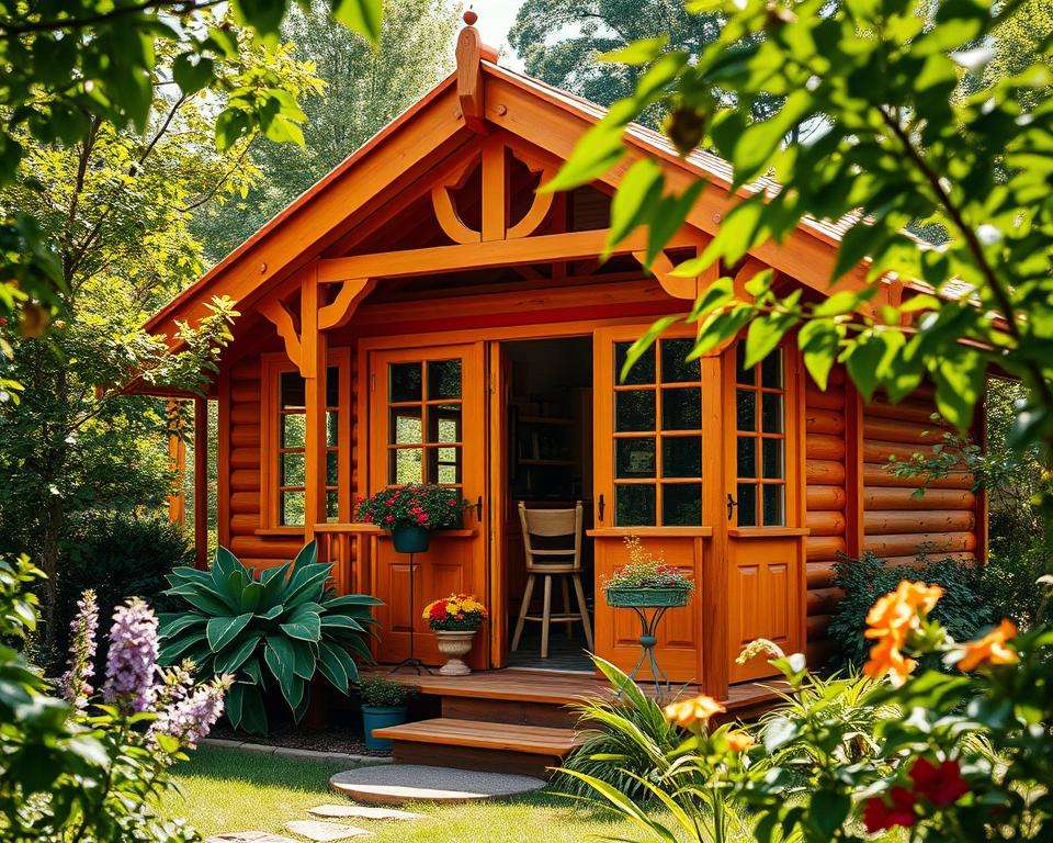 Farbenfrohes Gartenhaus