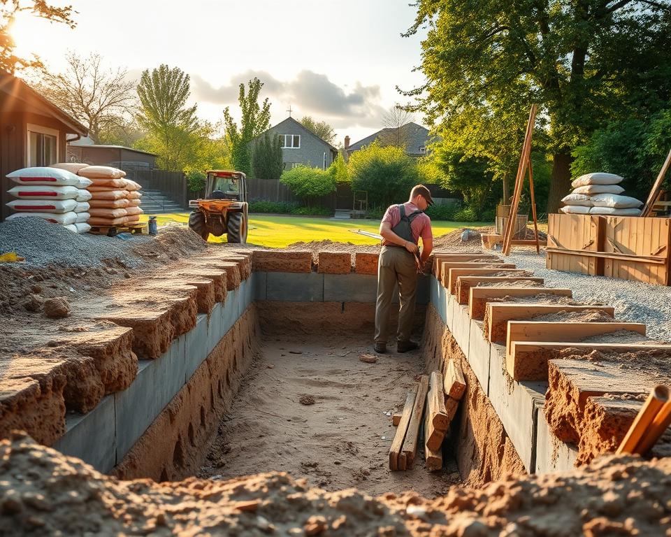 Fundament Gartenmauer Vorbereitung