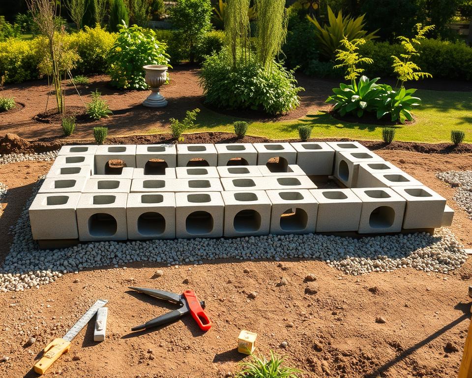 Fundament für Gartenmauer Vorbereitung