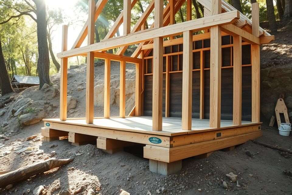 Fundament für das Holz-Gartenhaus auf unebener Fläche