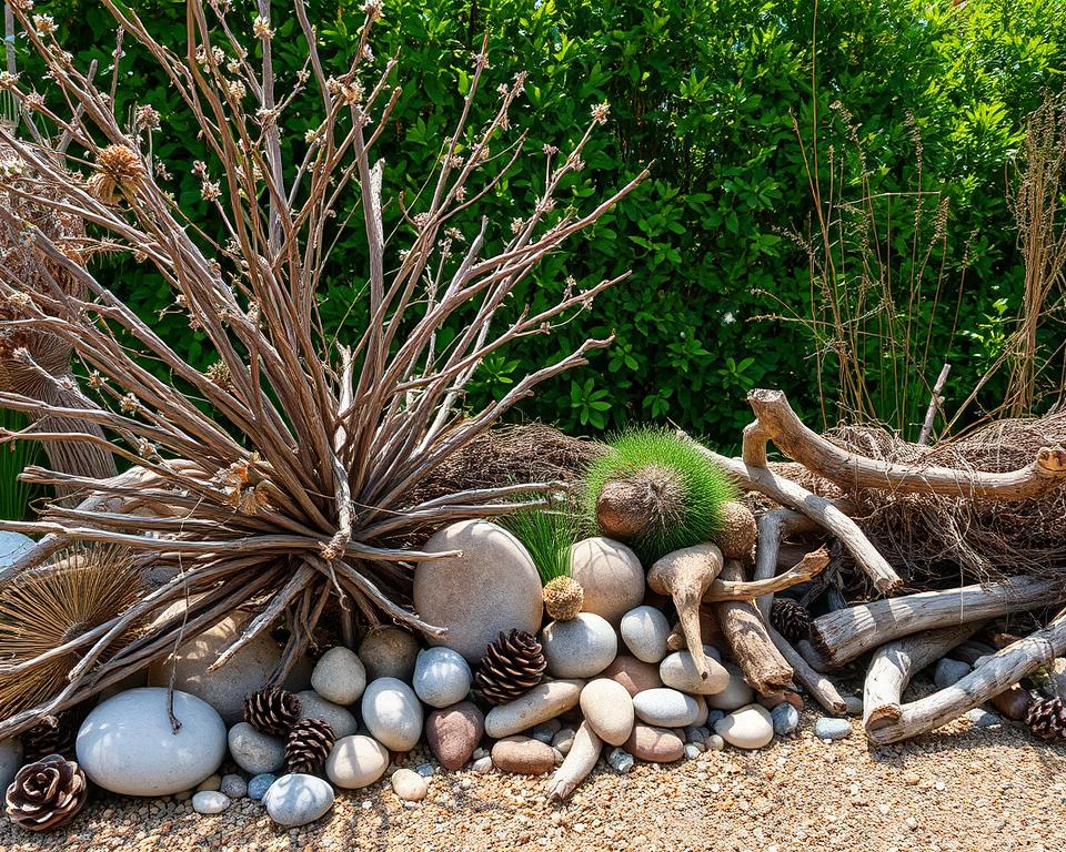 Gartendekoration mit Naturmaterialien