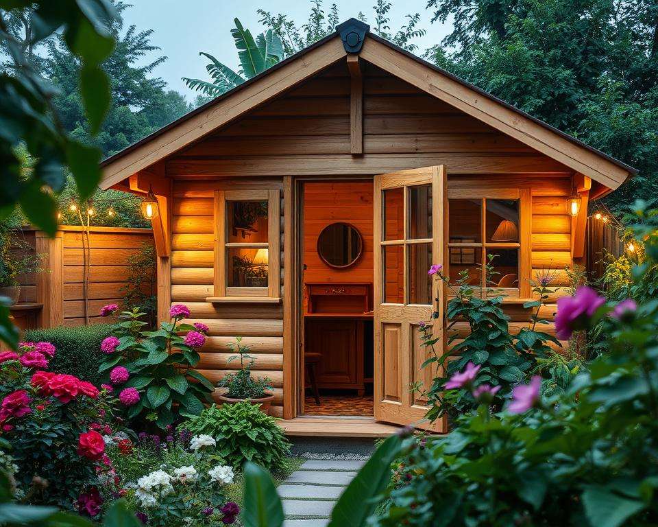 Gartenhaus Außenbereich Anstrich Pflanzen