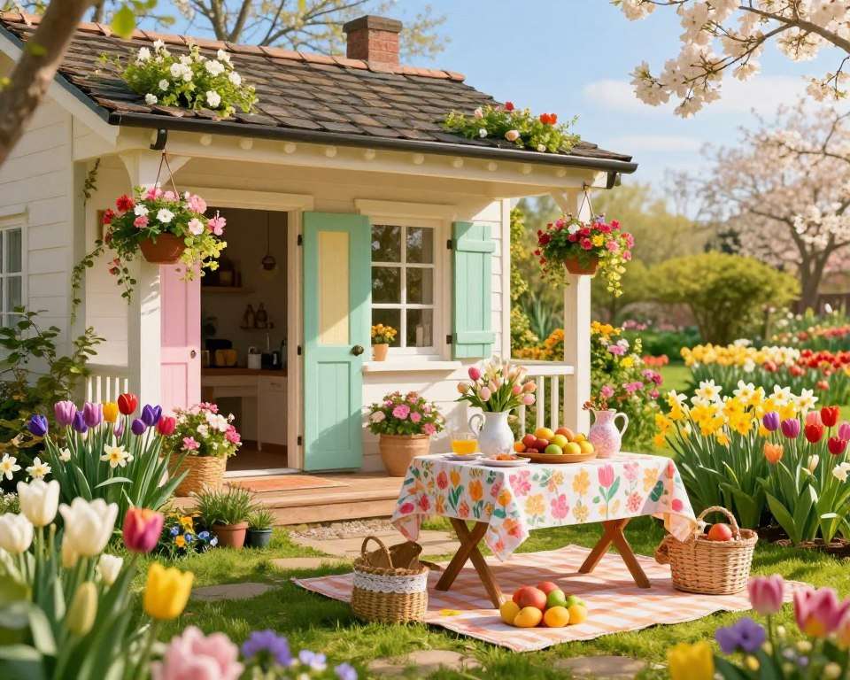 Gartenhaus Frühlingsdekoration