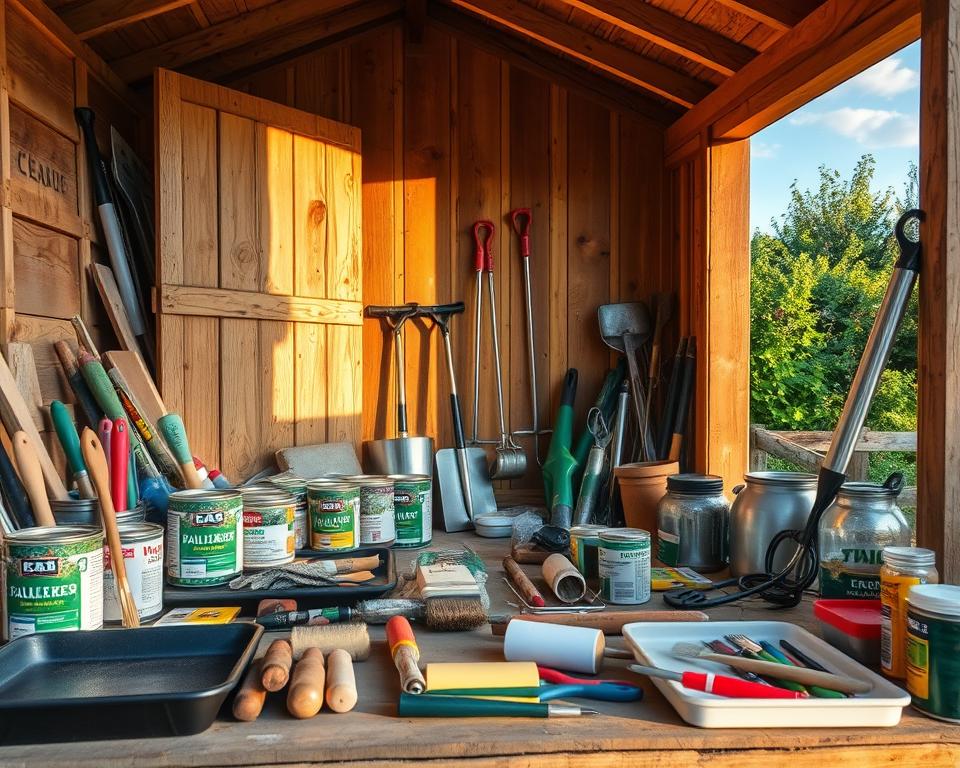 Gartenhaus Streichwerkzeug und Materialien
