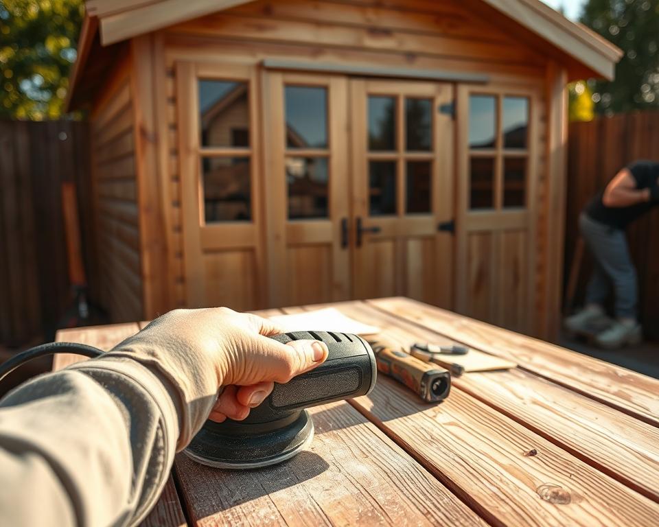 Gartenhaus Vorbereitung Holzschleifen