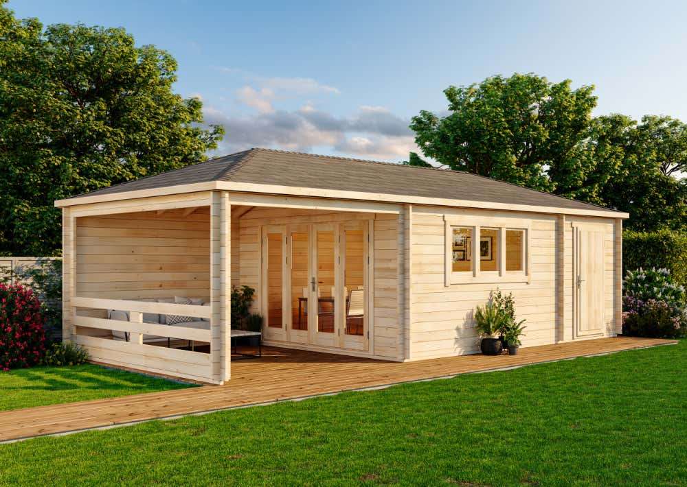 Gartenhaus Modell Montana - 44 mit Anbau|9x4m