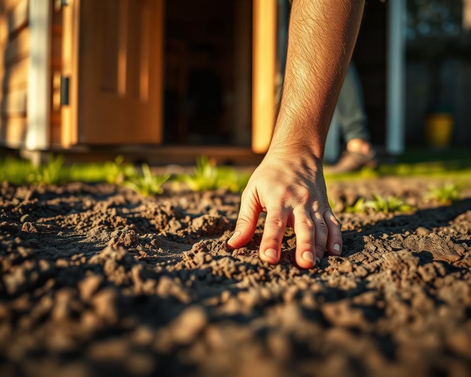 Gartenhausvorbereitung Untergrundprüfung
