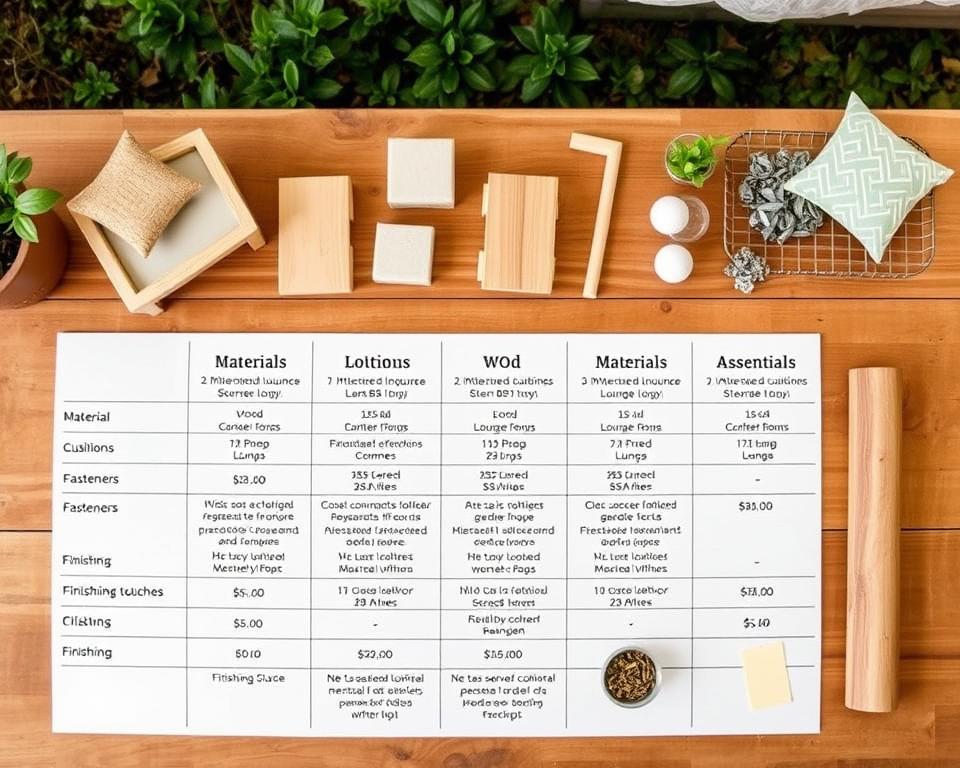 Gartenliege Materialkosten Übersicht