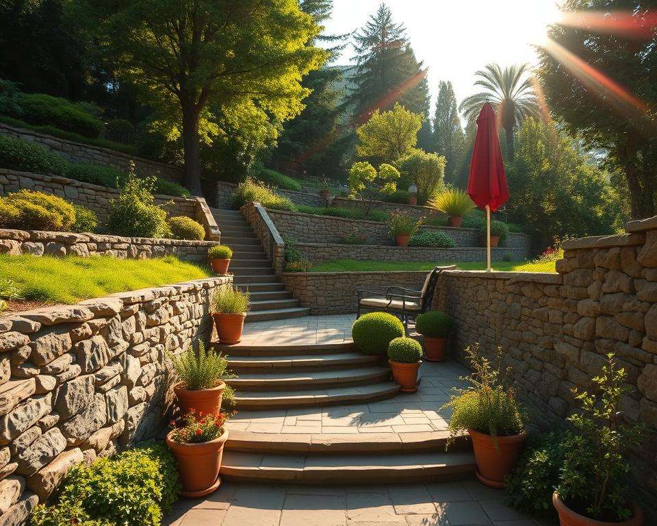 Gartenmauer Hanglage Terrasse