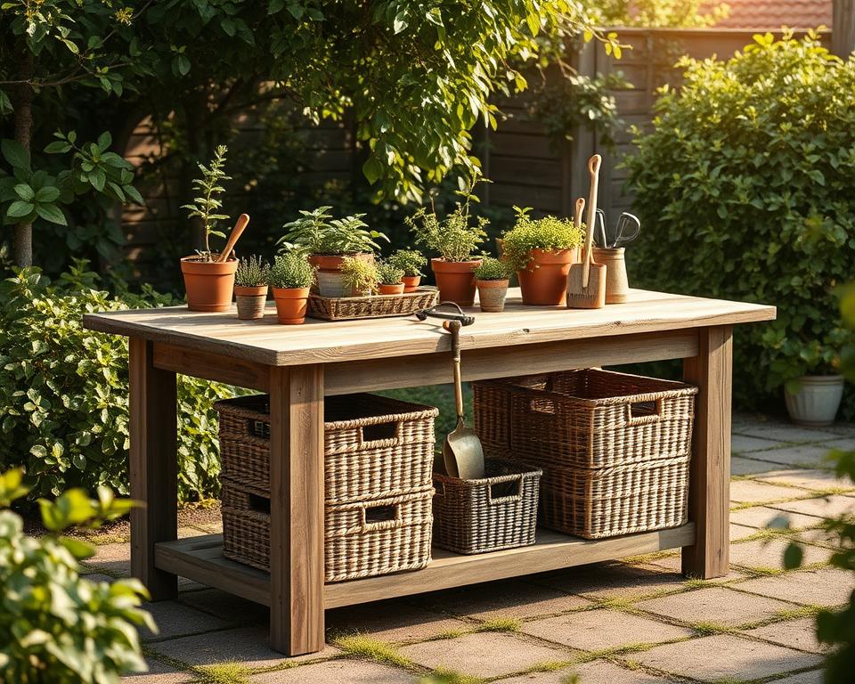 Gartentisch mit Aufbewahrungslösungen