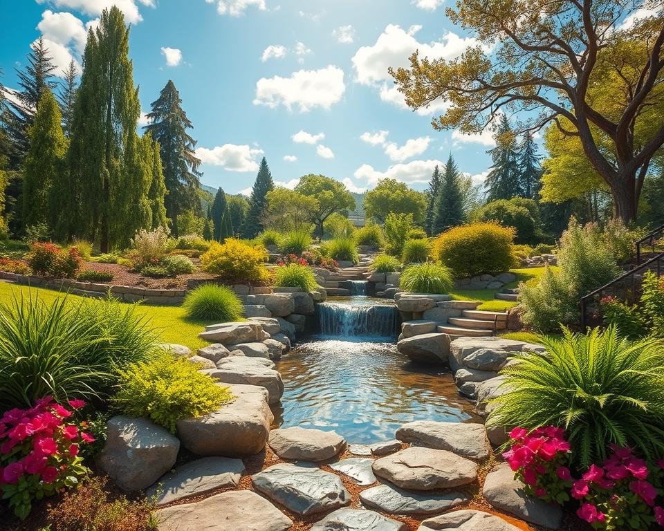 Gefälle für Wasserfall im Garten