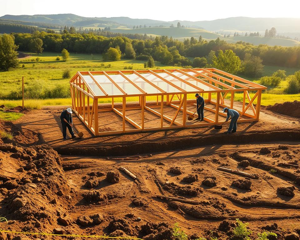 Gewächshaus Fundament Vorbereitung