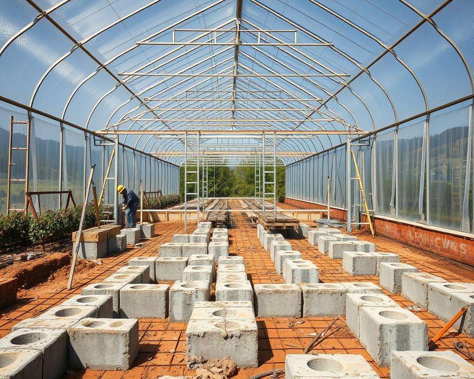 Gewächshaus Montage Fundament Stabilität