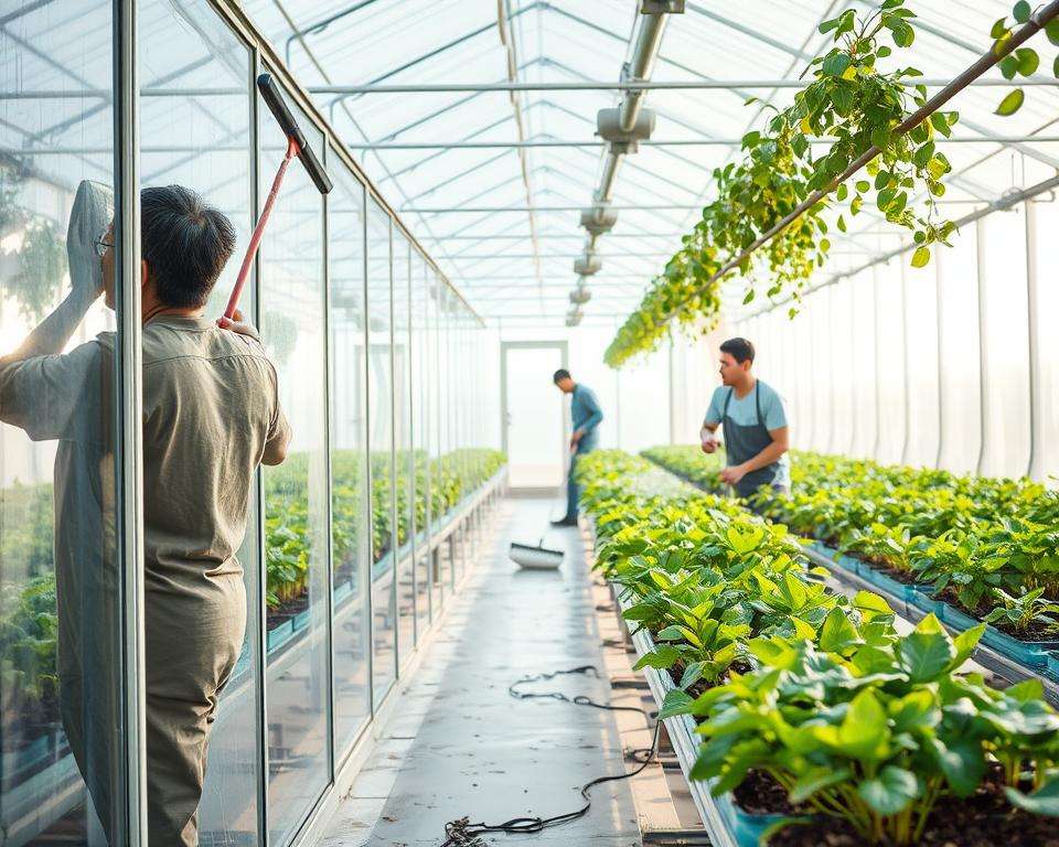 Gewächshaus Reinigung verschiedener Bereiche