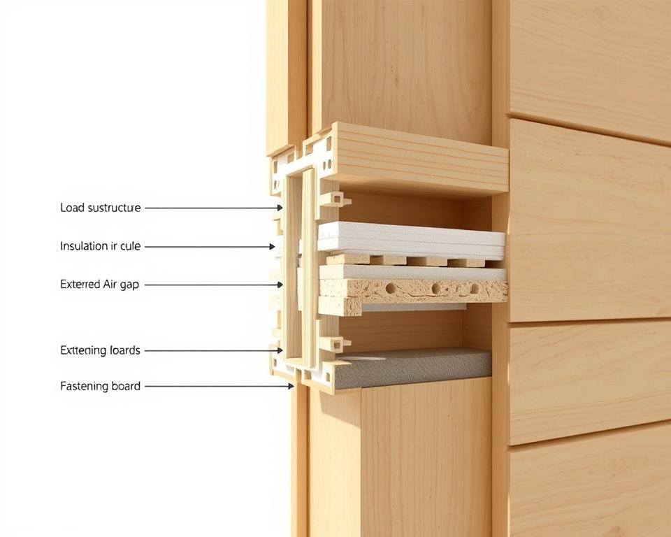 Hinterlüftete Holzfassade Schichtenaufbau