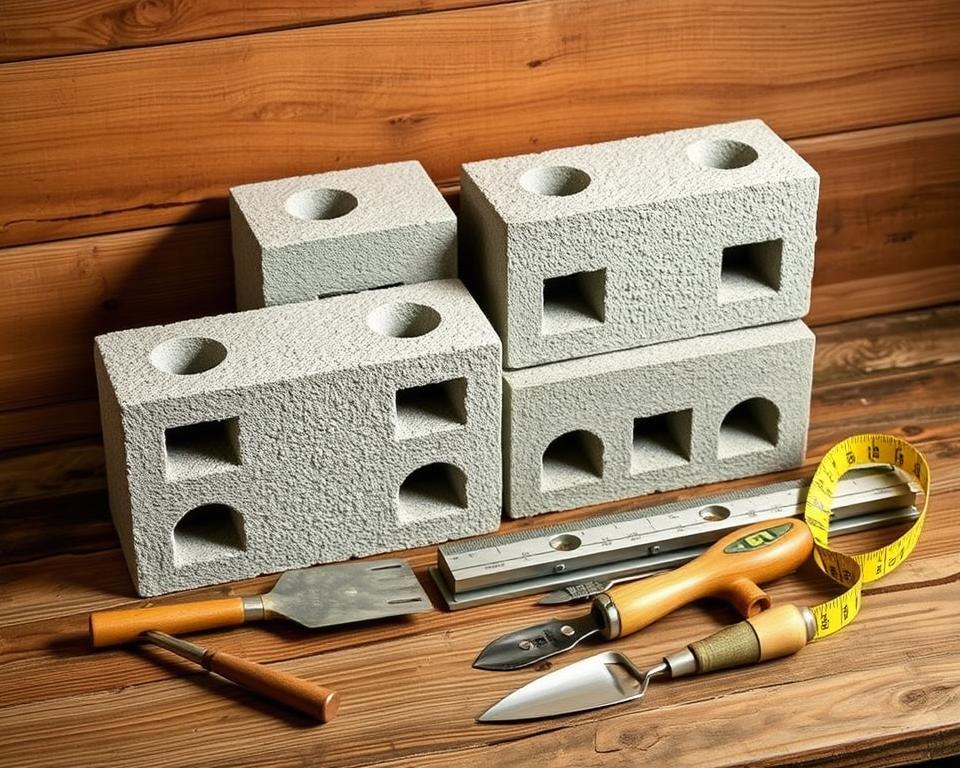 Hohlsteine und Werkzeuge für Sitzmauerbau