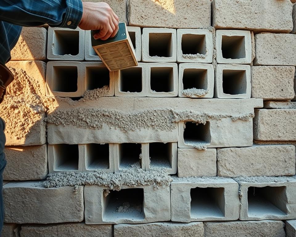 Hohlsteinmauer Verfüllung und Verdichtung