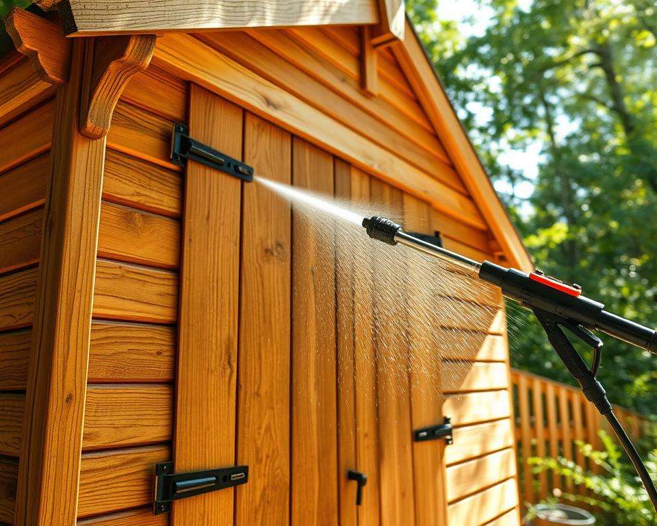 Holz Gartenhaus Reinigung Schritt für Schritt