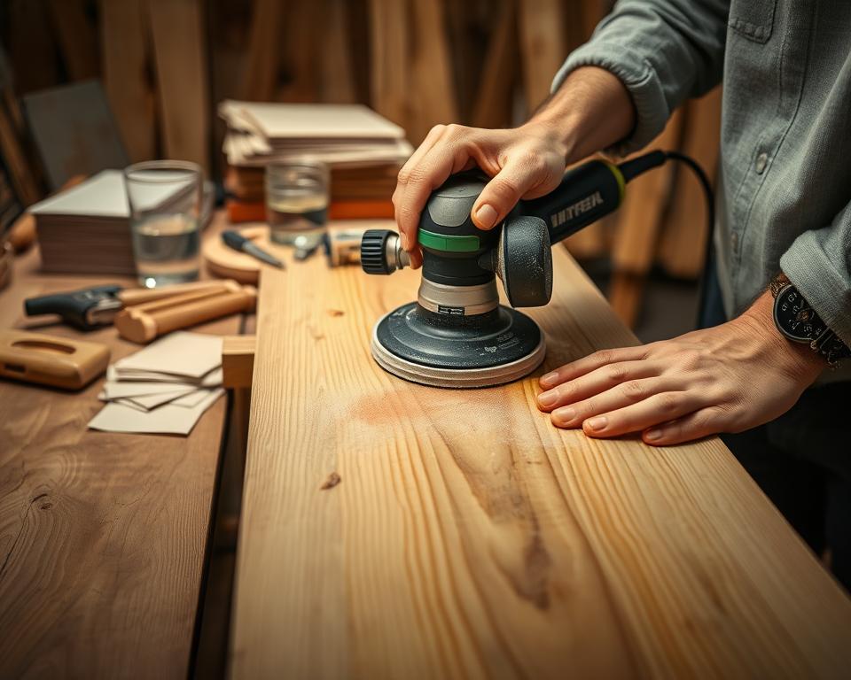 Holz schleifen Wasserflecken Entfernung