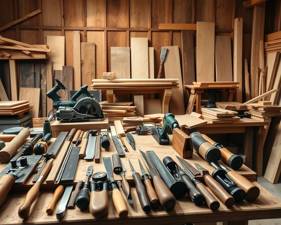 Holz und Werkzeuge für den Bau