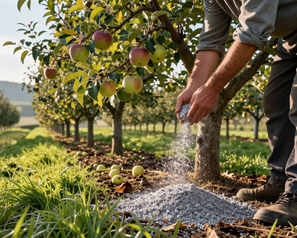 Holzasche ausbringen im Obstgarten