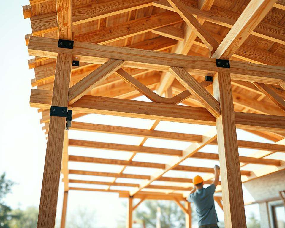 Holzkonstruktion Überdachung Montage