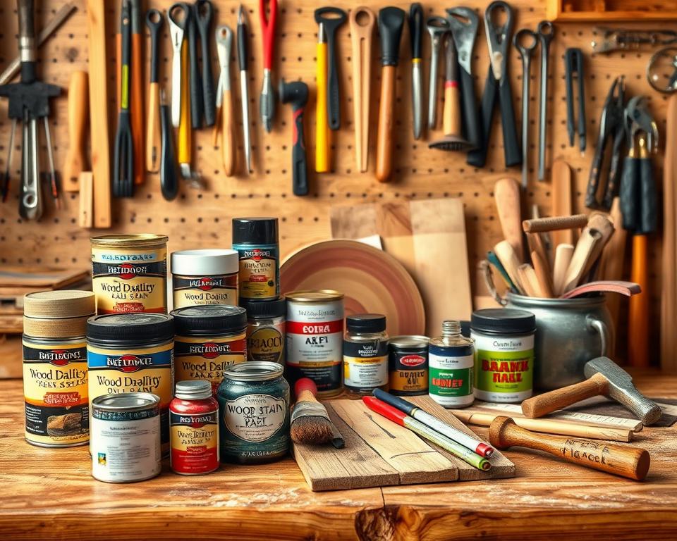 Holzlack Materialien und Werkzeuge