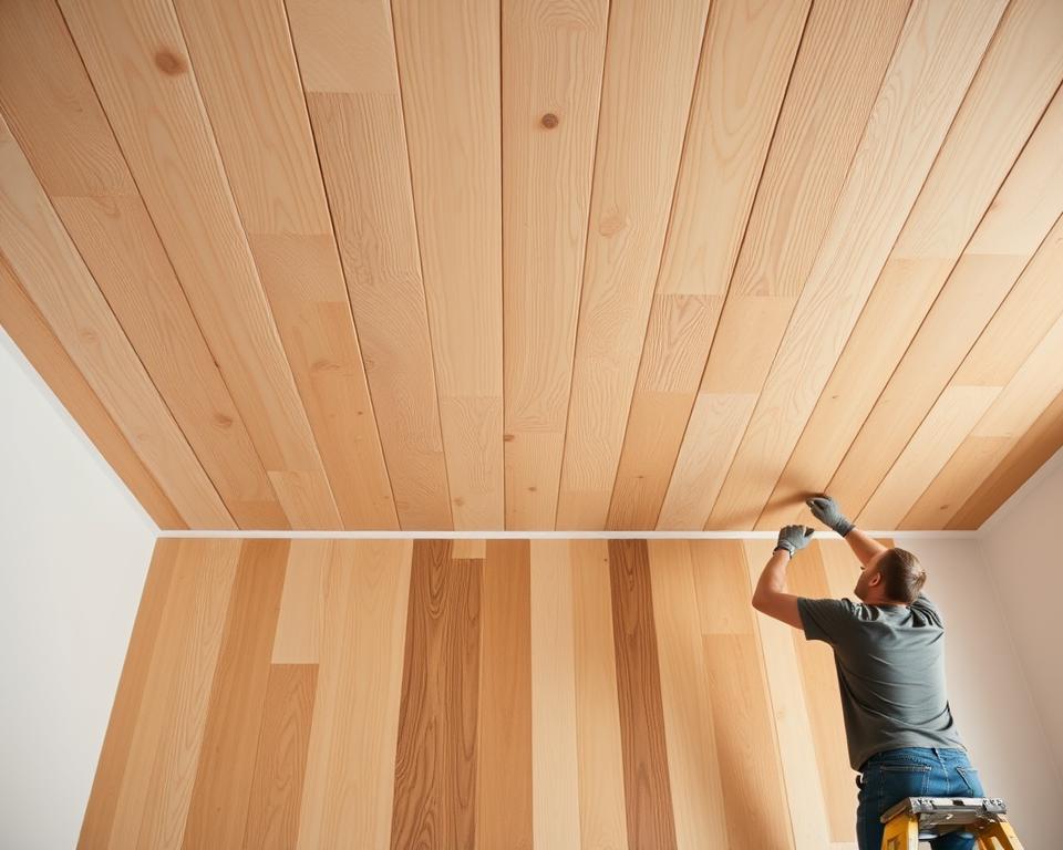Holzpaneele Deckenverkleidung Installation