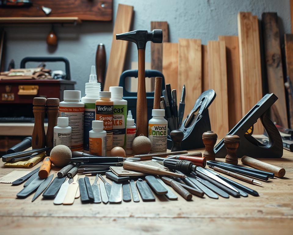 Holzreparatur Werkzeuge und Materialien