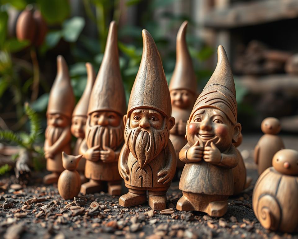 Holzschnitzprojekte für Gartenzwerge und Dekorationsfiguren