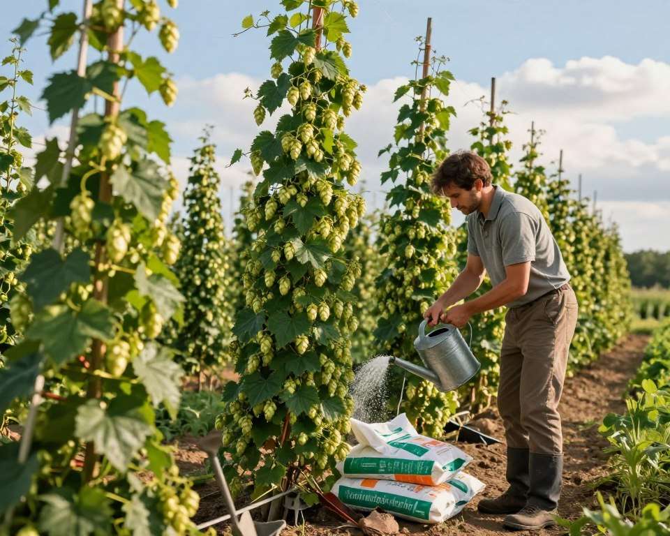 Hopfen gießen und düngen