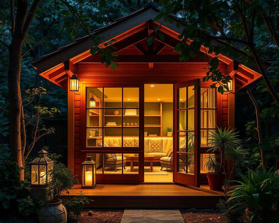 Innen- und Außenbeleuchtung Gartenhaus Positionierung