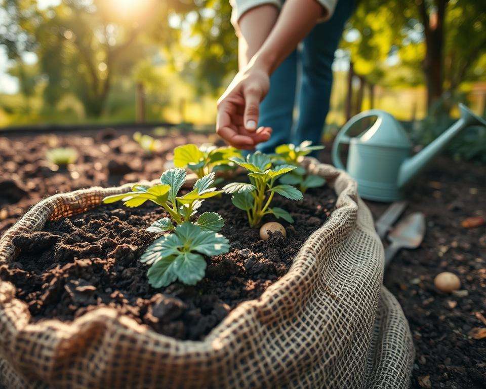Kartoffeln düngen im Sack