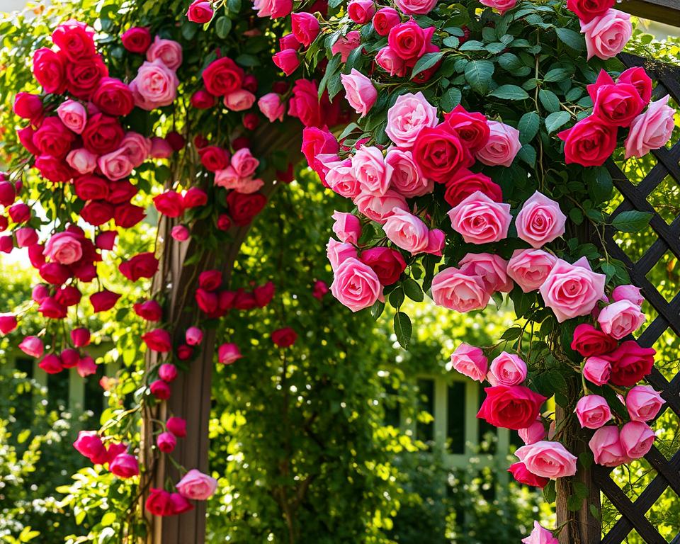 Kletterrosen am Rankgerüst