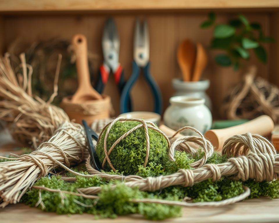 Kokedama Materialien und Werkzeuge