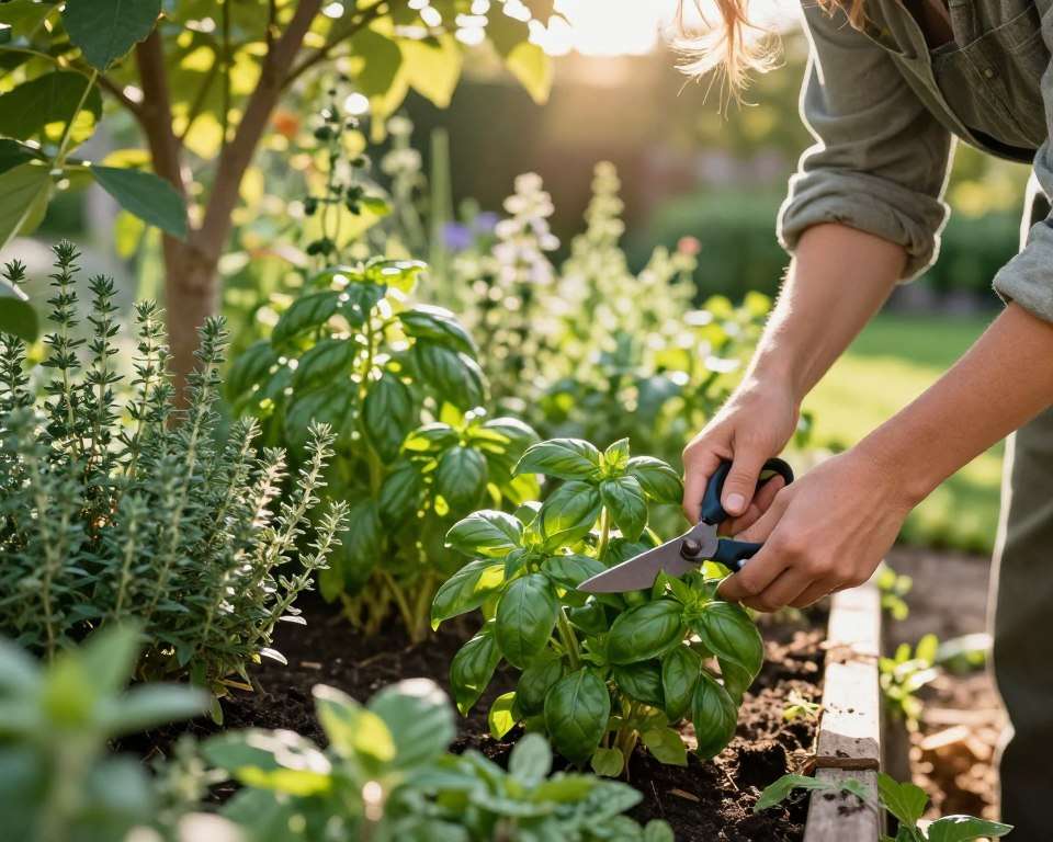 Kräuter ernten im Halbschatten
