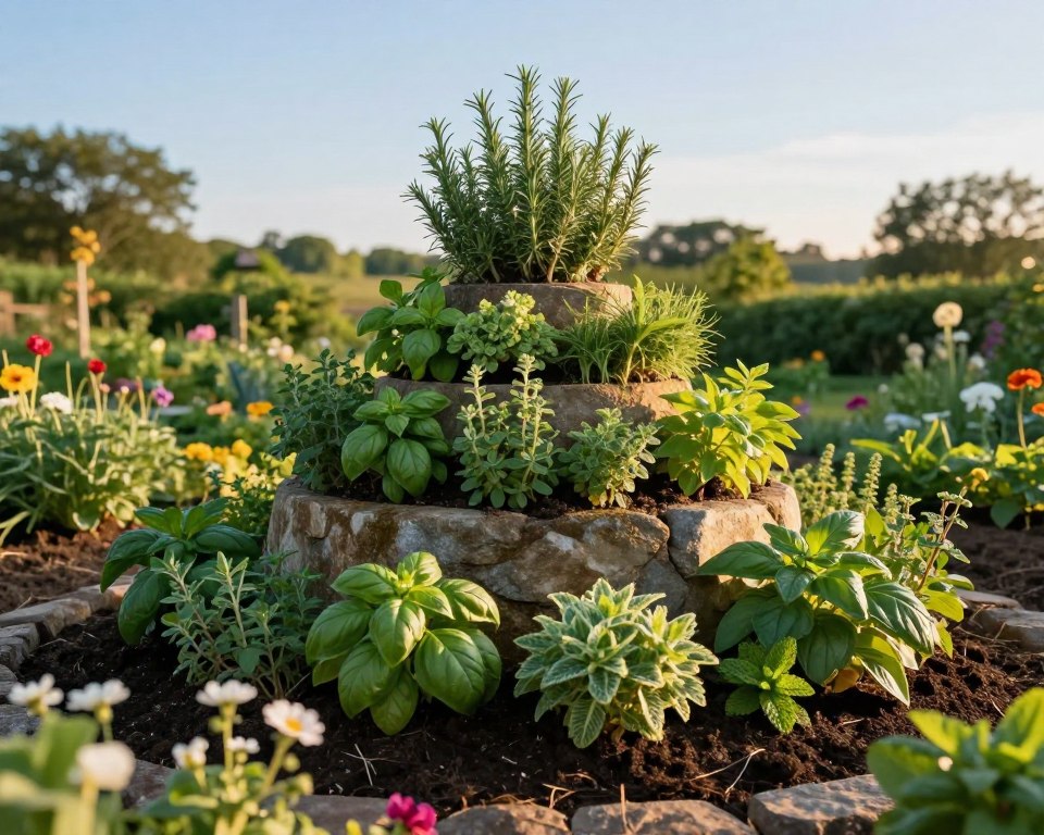 Kräuterspirale im Garten