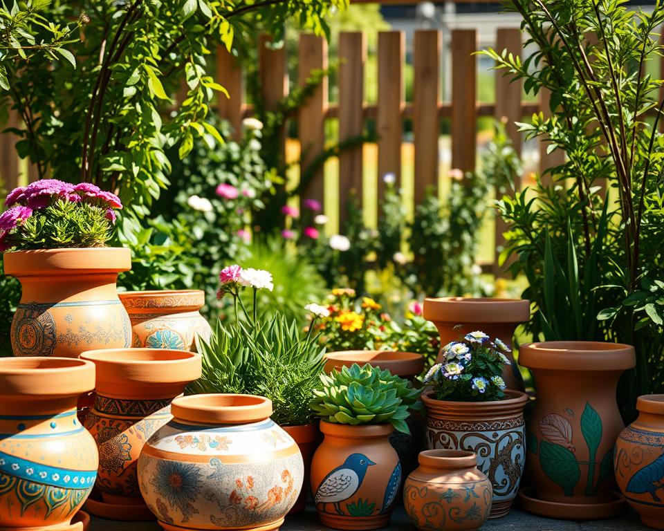 Kreative Gartendeko mit Terracotta Töpfen