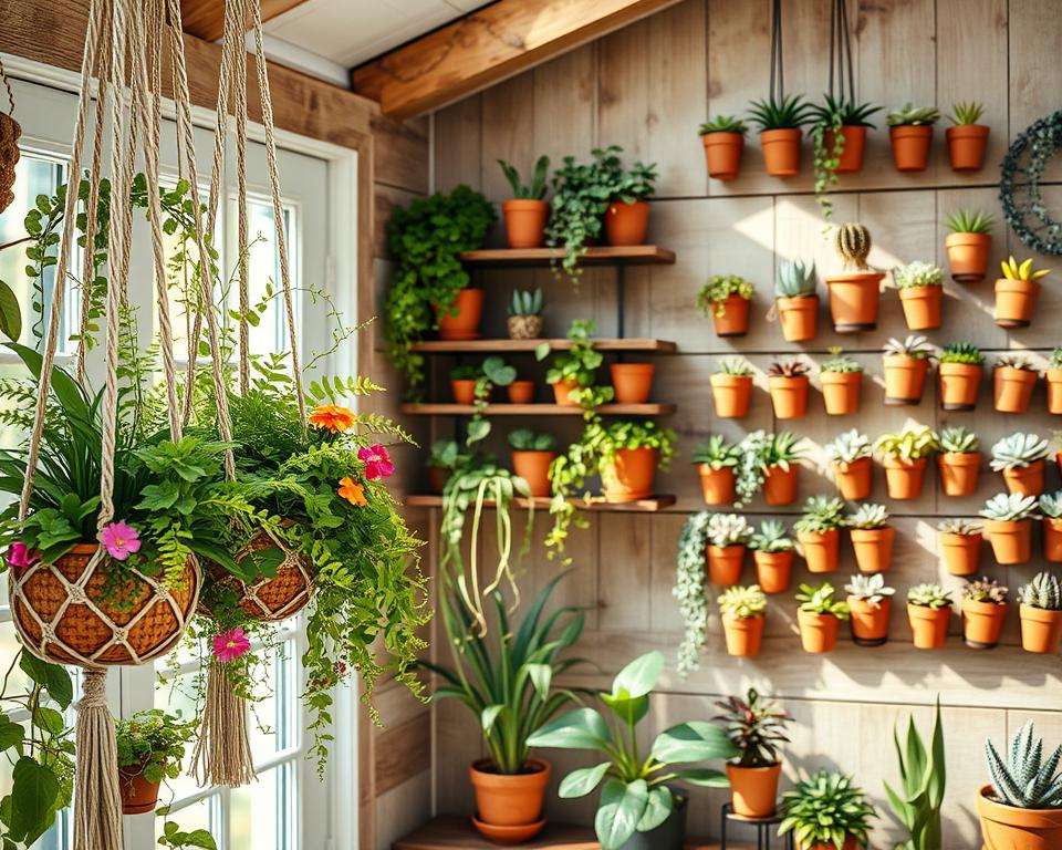 Kreative Pflanzenarrangements im Gartenhaus