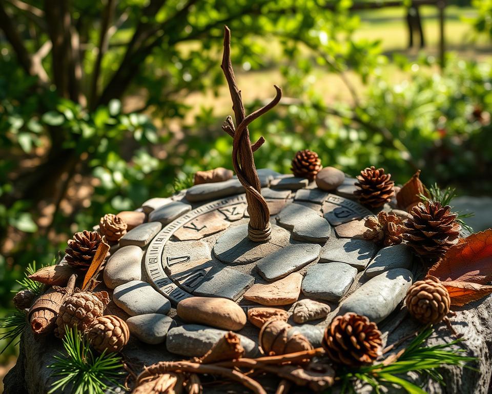 Kreative Sonnenuhr mit Naturmaterialien