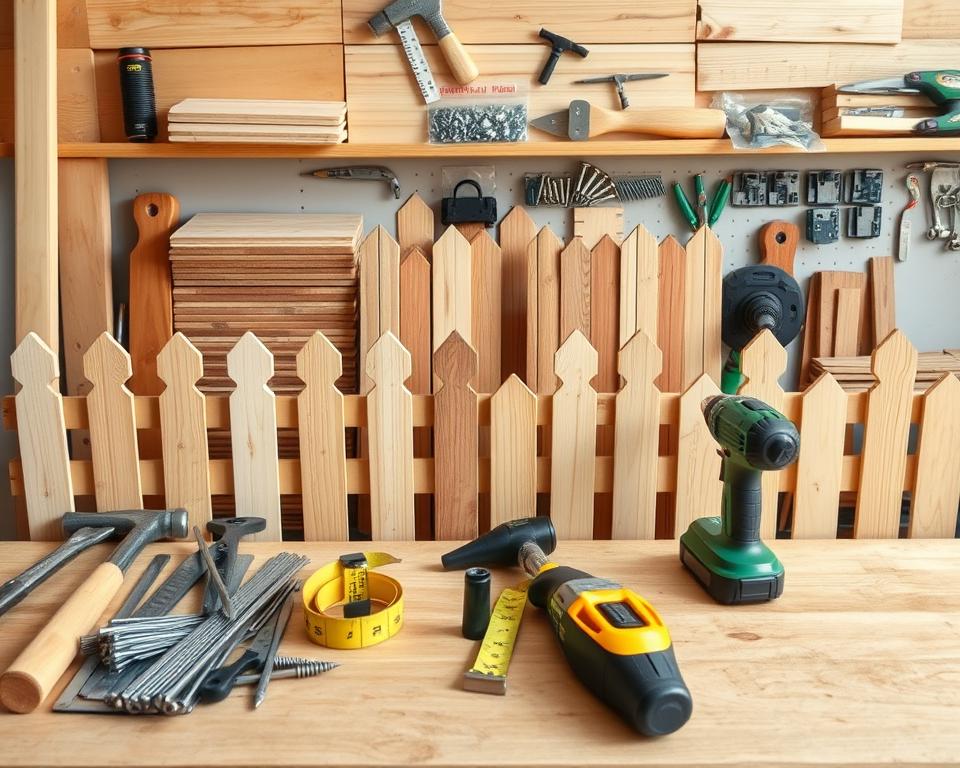 Lattenzaun Werkzeuge und Materialien